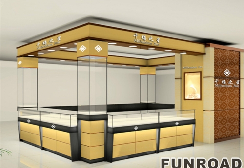 Golden Square Display Counter for Jewelry Brand Store 