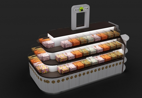 Wood display counter for candy with drawers and locks