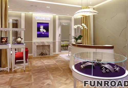 Modern simple luxury wood paint jewelry store display case design case.