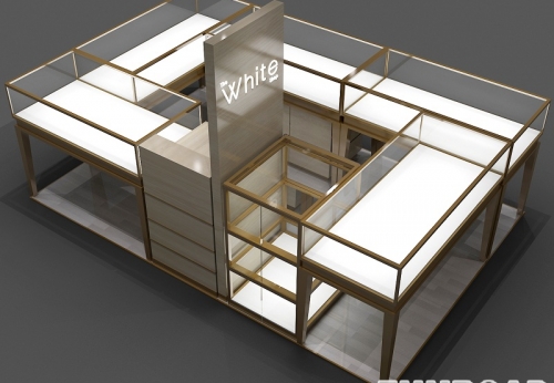 Retail Store Jewelry Display Counter Configuration with Tempered Glass Shelves