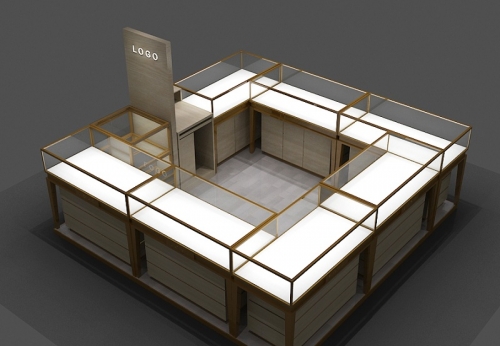 Retail Store Jewelry Display Counter Configuration with Tempered Glass Shelves