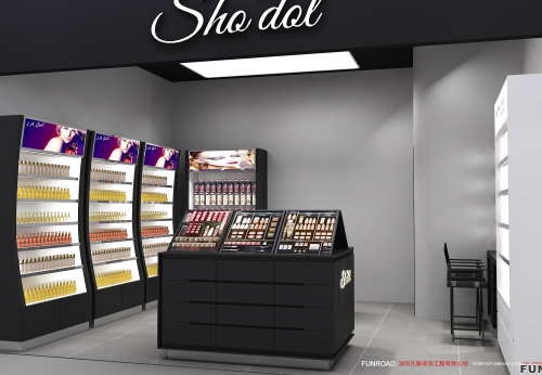 Makeup counters and wooden display stand 