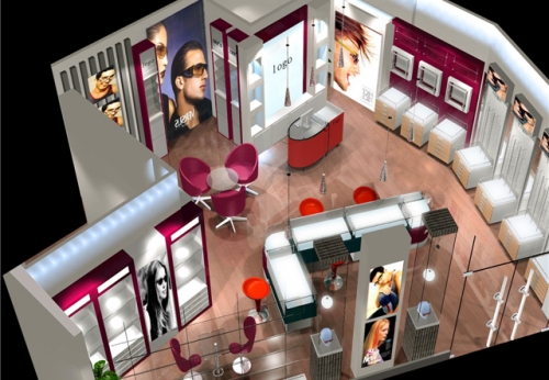 Stylish Optical Ark Showcase for Optical Store Interior Design