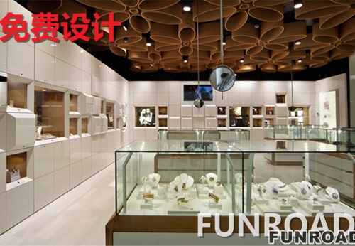 White Wooden Display Cabinet for Jewelry Brand Store Decor