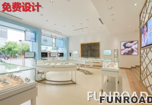 Jewelry store customers, custom white glass jewelry display cases