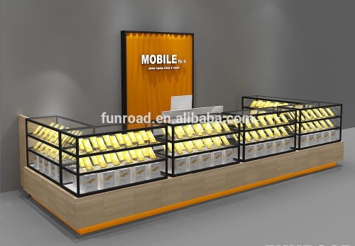 Wooden Cell Phone Display Kiosk for Shopping Mall Furniture