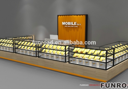 Wooden Cell Phone Display Kiosk for Shopping Mall Furniture