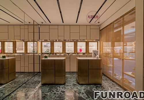 Golden Wooden Display Showcase for Jewelry Store Design