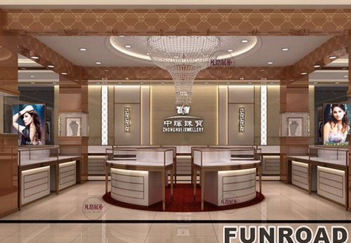 Gold jewelry store display cabinet renderings