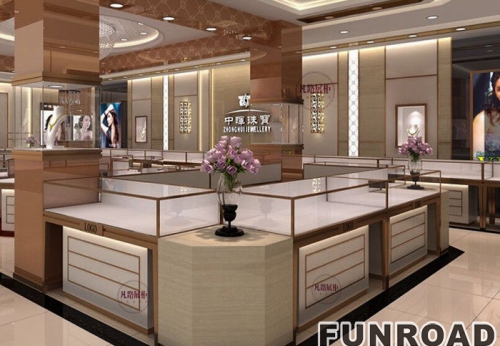 Gold jewelry store display cabinet renderings