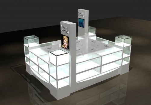 Professional Custom New Mordern Jewelry Glass Display Kiosk White Jewelry Counter For Shoppig Mall 