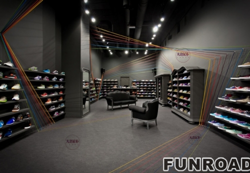 Case Study of Shoe Shoe Shopping Cabinet Display Shelf in Dark Shoe Tie Shoe Shop