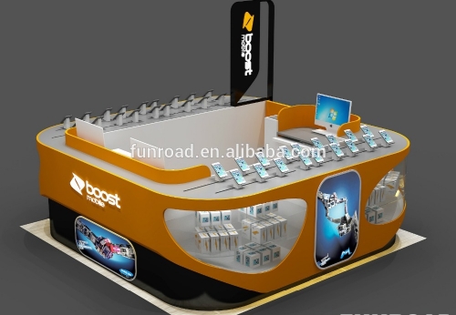 Shopping mall certificated iron mobile phone kiosk design with accessories showcase