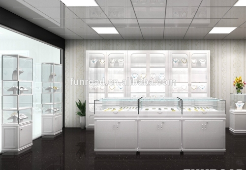 Factory customized jewellery shop showcase design and glass jewelry display cabinet 