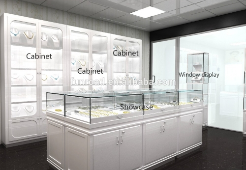 Factory customized jewellery shop showcase design and glass jewelry display cabinet 