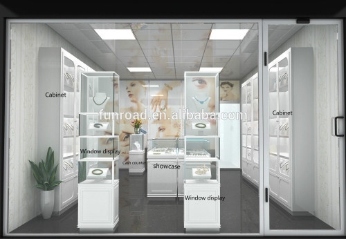 Factory customized jewellery shop showcase design and glass jewelry display cabinet 