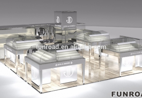 Modern Stainless Steel Jewelry Display Showcase for Mall Jewelry Kiosk