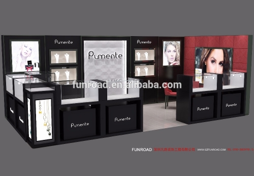 European Mall Approved Jewelry Kiosk with Wooden Showcase Design