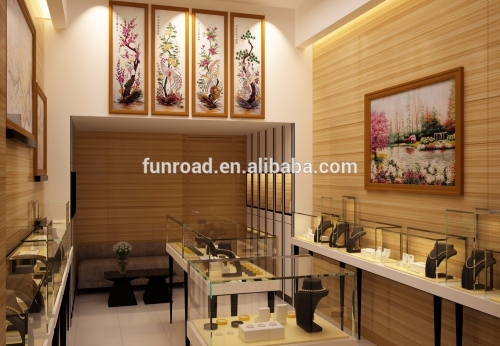 Modern Wooden Color Jewellery Shop Furniture Design with Glass Showcase