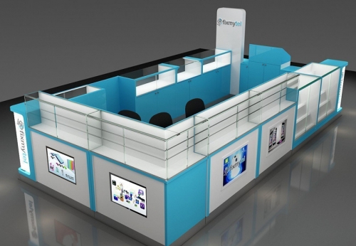 Wood Display Kiosk with LED for Cell Phone Store Furniture