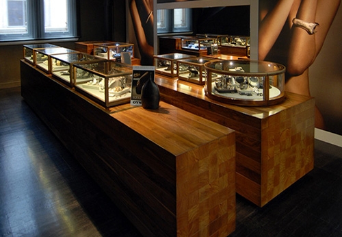 High End Jewelry Shop Illuminated Wooden Display Counter And Glass showcase