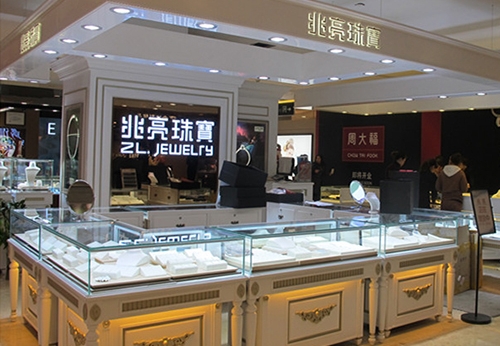 Shopping Mall Jewelry Kiosk With Illuminated Glass Showcase