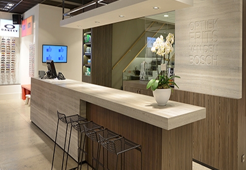 Optical Store Interior Design with Reception Desk and Wall Cabinet