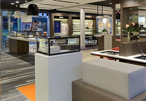 Optical Store Interior Design with Reception Desk and Wall Cabinet