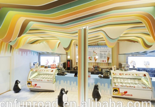 Colorful Ice Cream Shop Interior Design With Counter 