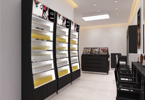 2019 Newest Baking Paint Furniture Cosmetic Display Design For Make Up Shop With Led Light 