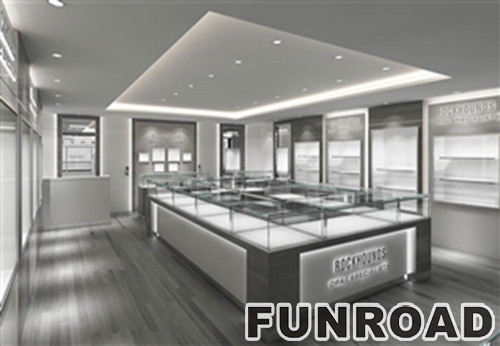 Gray White Custom Jewelry Showcase for Shopping Mall Kiosk | Funroadisplay