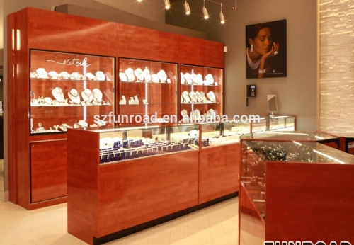 2020 jewelry showcase display cabinet Baking painting MDF high grade material wooden jewelry display showcase optional LED Light 