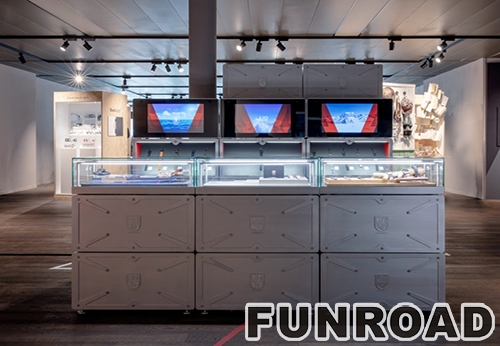 Unique watch popup store design customized led lighted display cases and cabinets