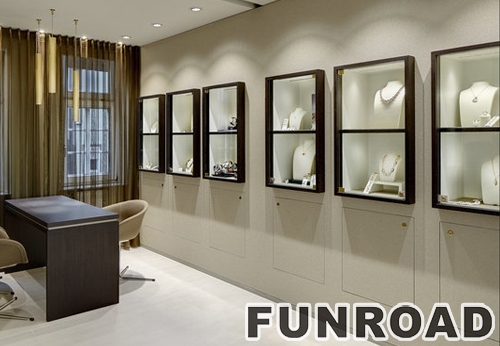 Luxury wall mounted jewelry cabinet glass display cabinet for jewelry shop
