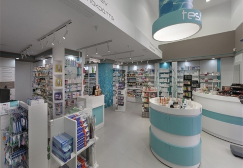 Medical Counter Modern Pharmacy Design Retail Furniture Pharmacy Display Shelves 
