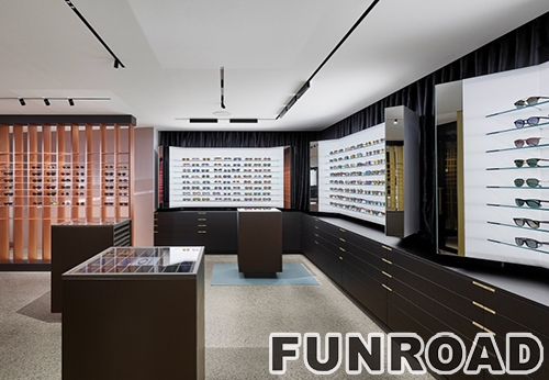 Bespoke LED Light Wooden Display Shelves for Optical Store Design