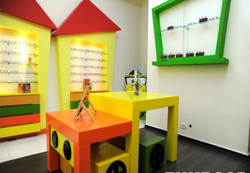 Wooden Wall Mounted Glass Display Furniture Children Optical Showcase 