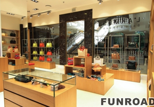 Customized handbag display cabinet and wallet display counter for handbag store decoration