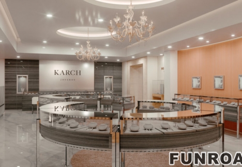 Customized jewelry display case and glass showcase design for jewelry store interior design