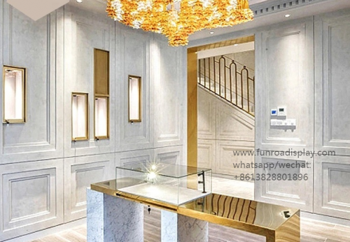 Elegant counter design glass jewelry showroom display counter supplier with spot lights 