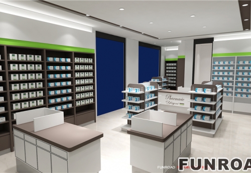 Customized Medical Store Pharmacy Furniture Health Care Pharmacy Shop Interior Design Decor