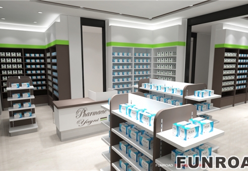 Customized Medical Store Pharmacy Furniture Health Care Pharmacy Shop Interior Design Decor