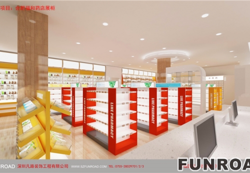 Wooden Pharmacy Shelves Drugstore Interior Design Customized Pharmacy Display Furniture