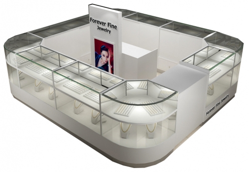 New Design Shopping Mall Jewelry Glass Display Kiosk White Jewelry Counter For Sale