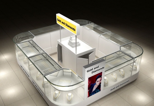 New Design Shopping Mall Jewelry Glass Display Kiosk White Jewelry Counter For Sale