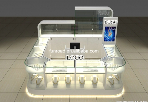 Creative design shopping mall jewellery kiosk retail glass jewelry kiosk 