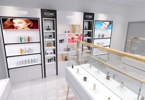 Luxury Brand Cosmetic Interior Display Furniture Retail Makeup Shop Display Cabinets For Sale