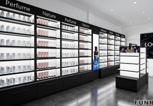 Black Design Cosmetic Shop Interior Layout Plan Makeup Display Cabinets For Sale