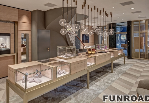 Custom Wooden Glasses Counter Cabinet Design Modern Jewelry Shop Mall Kiosk Interior Ideas Jewelry Display Showcase
