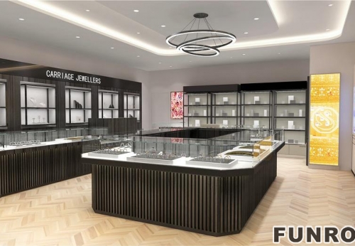 Wooden High End Jewelry Shop Design Jewelry Store Display Cabinet With Lights Glass Jewelry Showcases 